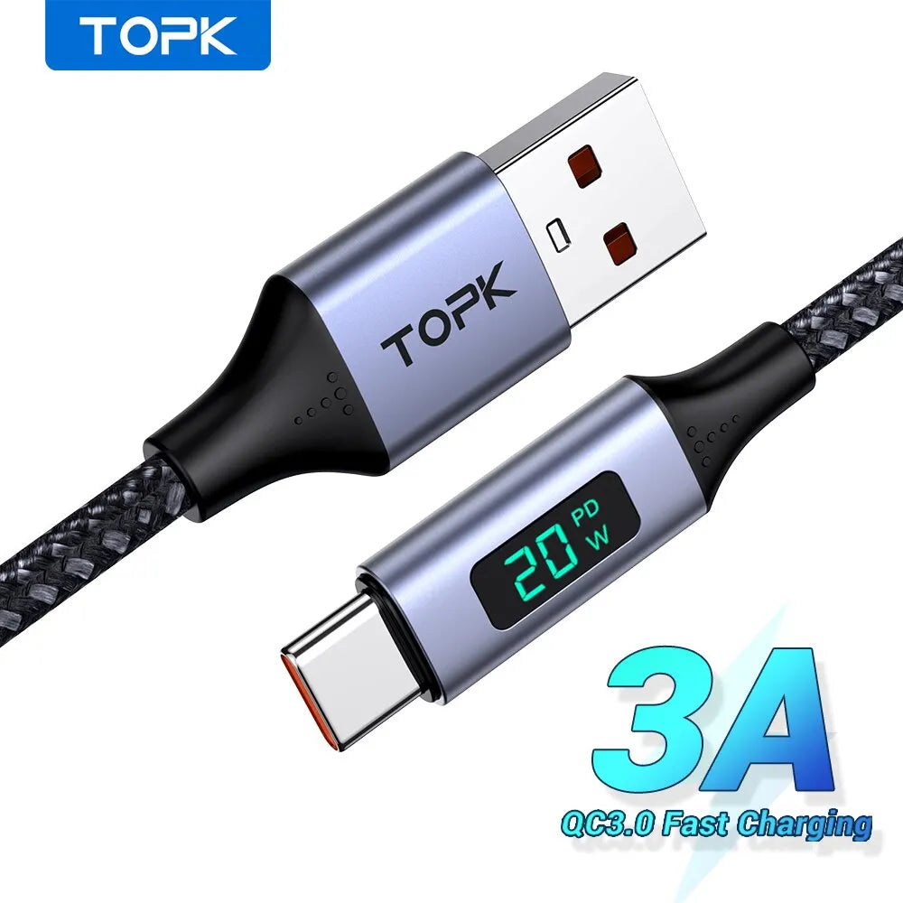 Fast Charging Micro USB & USB Type C Cable with Digital Display