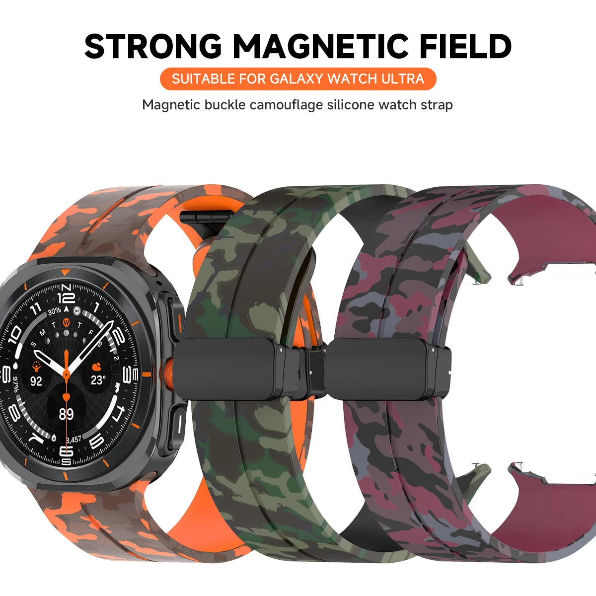 Silicone Sport Strap for 47mm Smartwatch | Magnetic Folding Clasp