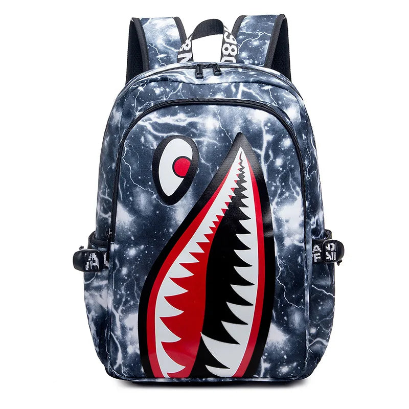 Cartoon Shark Print Backpack | Fun Rucksack for Kids