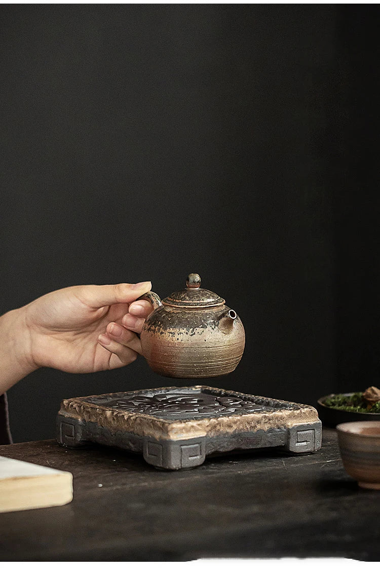 Elegante Bandeja de Té Retro Japonesa de Cerámica Dorada | Sofisticado Accesorio para Té