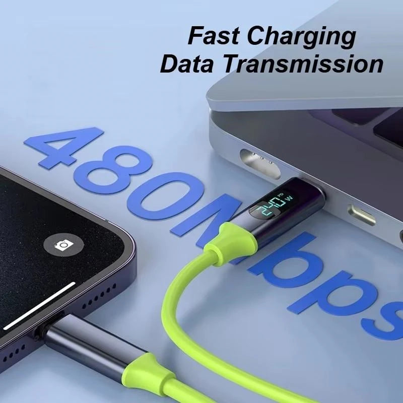 100W USB Type C Cable | Fast Charging Data Cord with LED Display