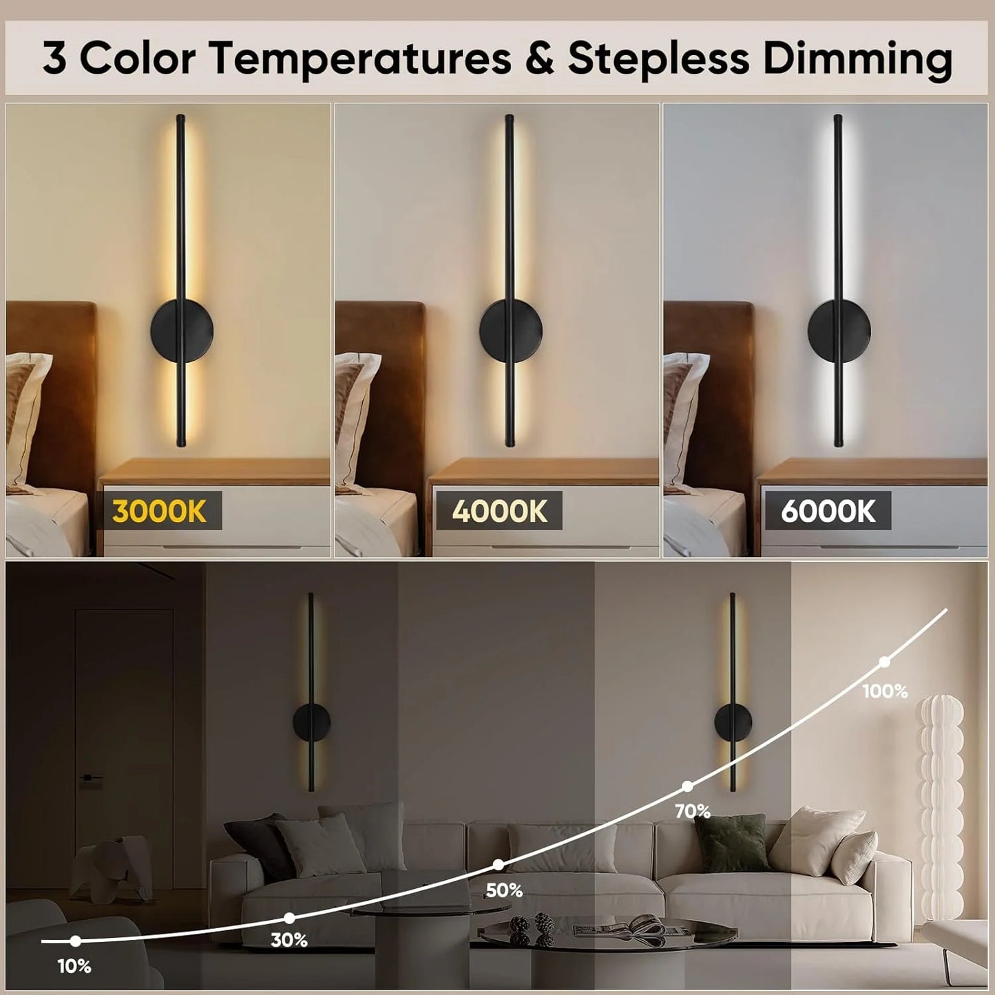 Apliques de pared a pilas | Iluminación recargable USB regulable