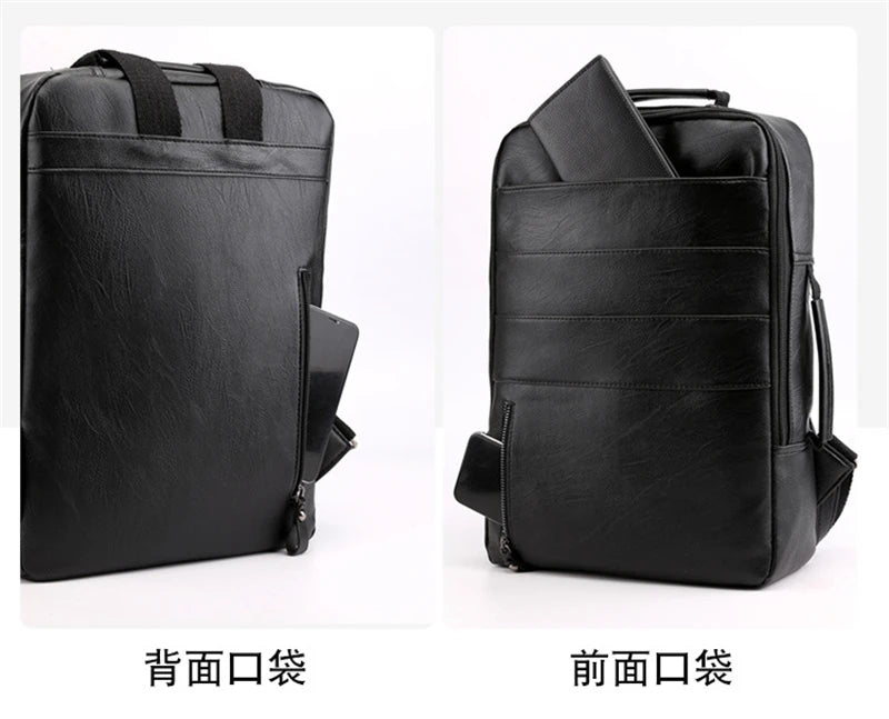 Waterproof PU Leather Business Backpack | Large Capacity USB Rucksack