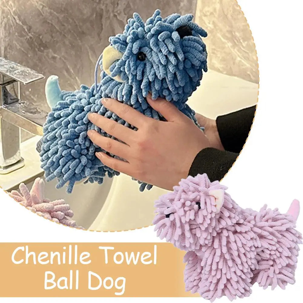 Cute Cartoon Puppy Hand Towel | Fluffy Chenille Kitchen & Bath Towel