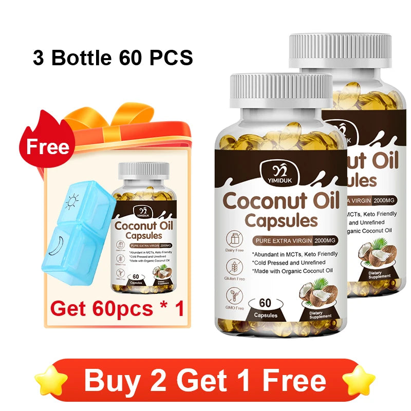 2000mg Coconut Oil Capsules | Boost Metabolism & Nourish Skin