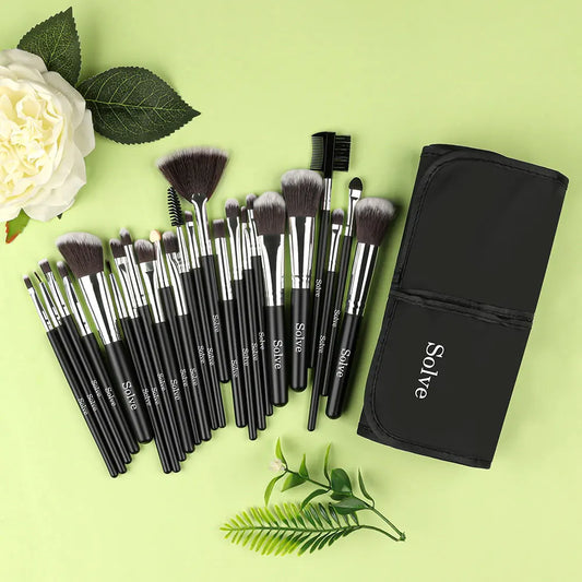24 Piece Makeup Brush Set – Soft Bristle Synthetic Brushes with Wood Handles for Foundation, Blush, Eyeshadow, Powder & Blending – Full Face Beauty Tools