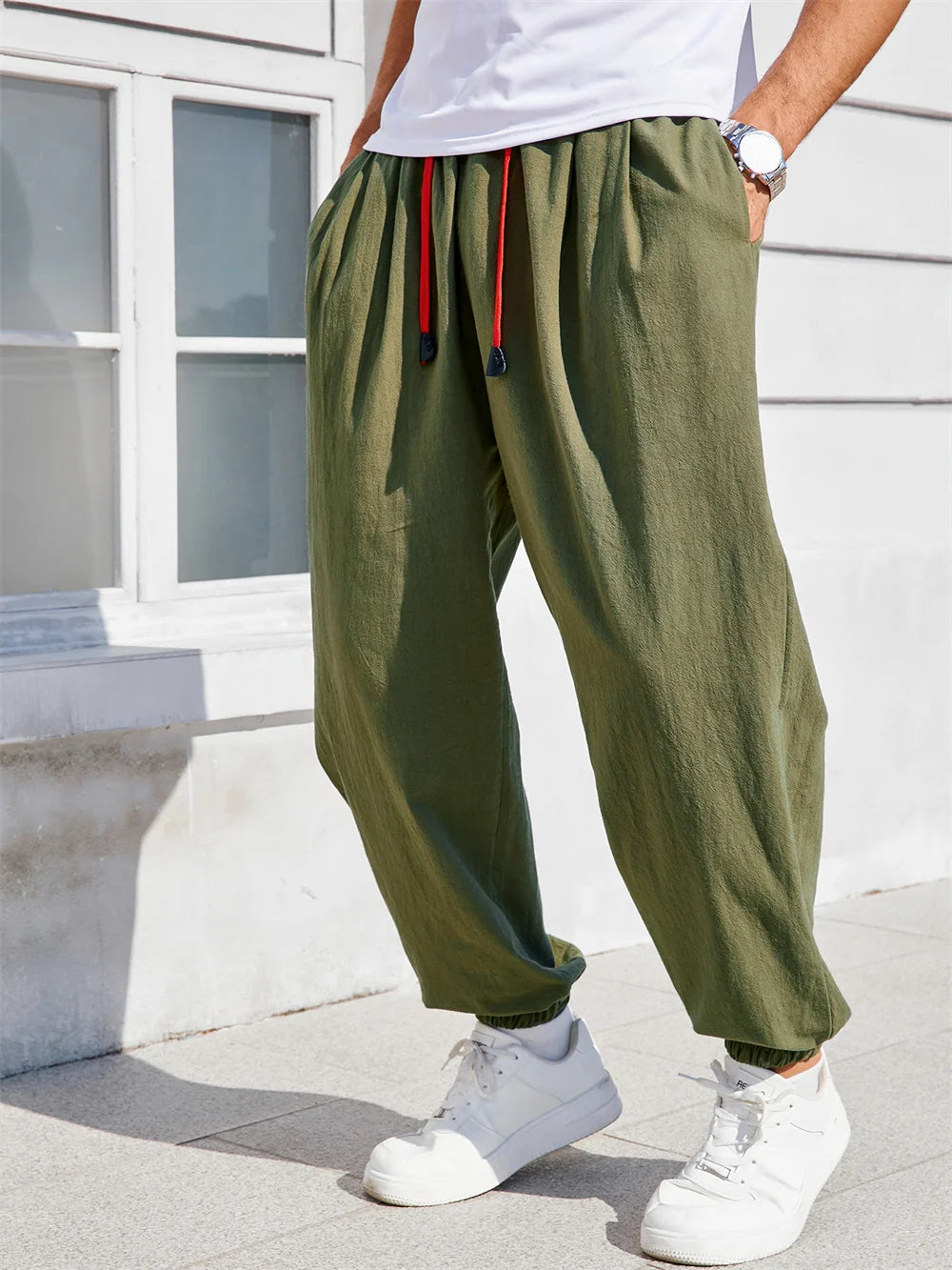 Men's Loose Fit Harem Pants | Cozy Cotton-Linen Lounge Joggers