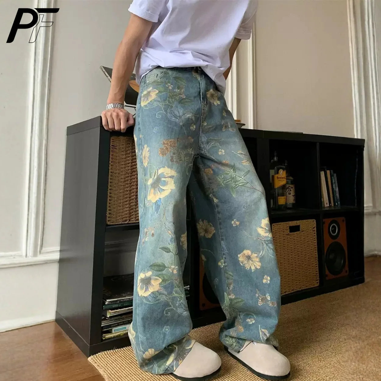 Vintage Floral Wide Leg Denim Pants | Trendy Y2K Casual Trousers