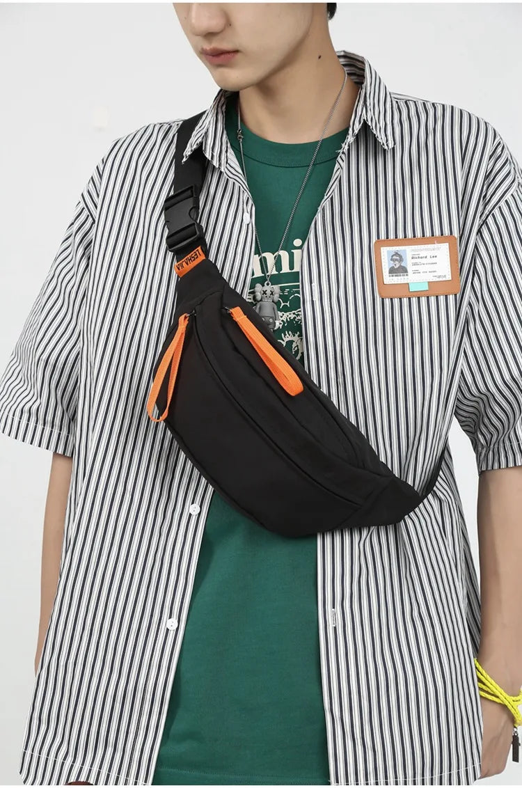 Street Casual Hip Hop Sport Fanny Pack Men Women Waterproof Functional Crossbody Bag Fashion Motorcycle Chest Bag Green Orange