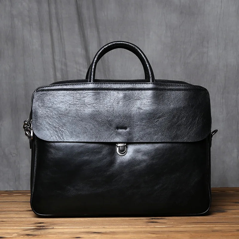 Maletín de cuero genuino vintage para hombre | Bolso para portátil de gran capacidad