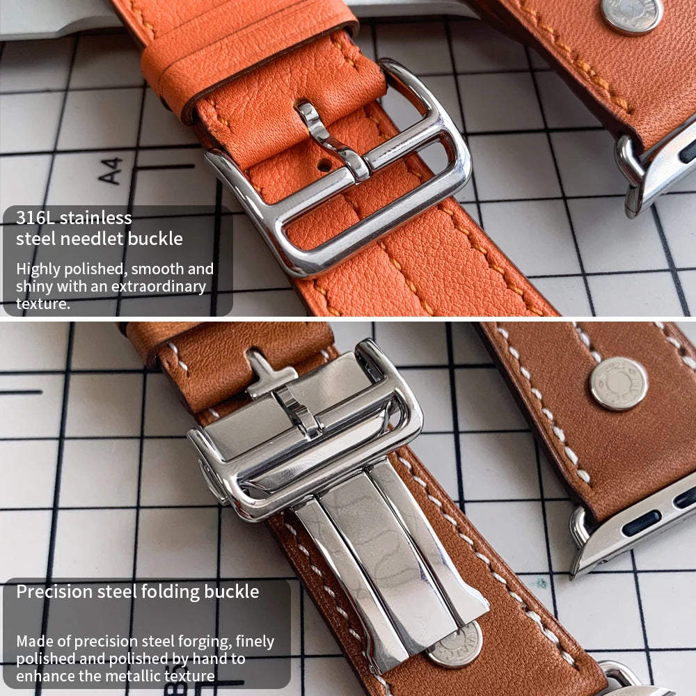High-Quality Calfskin Leather Single Tour Band for Smartwatch