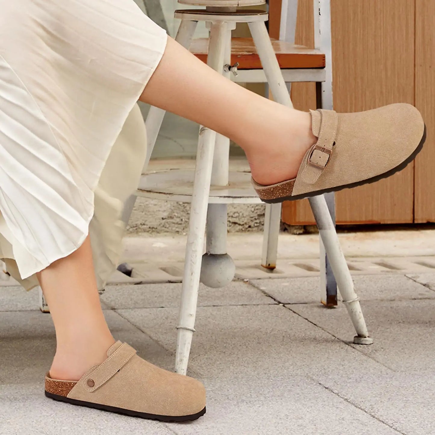 Women's Genuine Leather Clogs with Cork Footbed | Slip-On Comfort Slippers