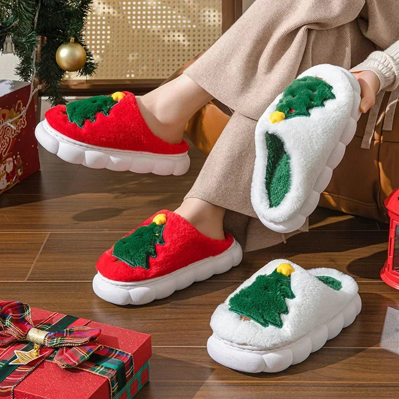 Cute Christmas Tree Fluffy Slippers | Cozy Indoor/Outdoor Slides