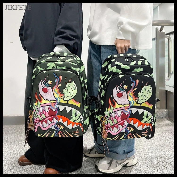 Stylish Shark Mouth Print Backpack | Versatile School & Travel Bag