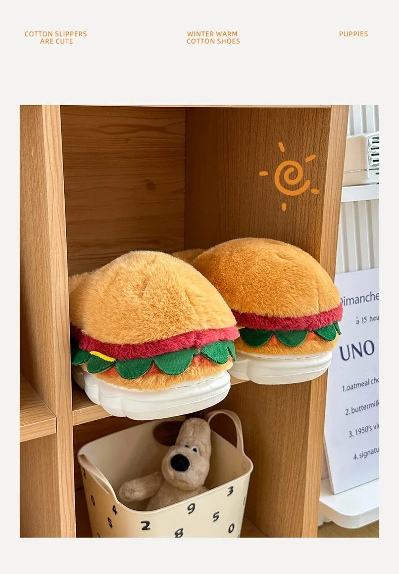 Funny Hamburger Plush Slippers | Cozy 3D Cartoon Slides for All