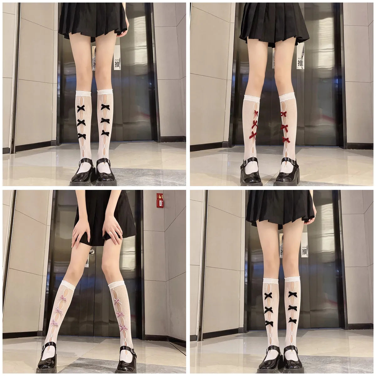 Kawaii Hollow Out Mesh Fishnet Socks | Cute Bow Long Stockings