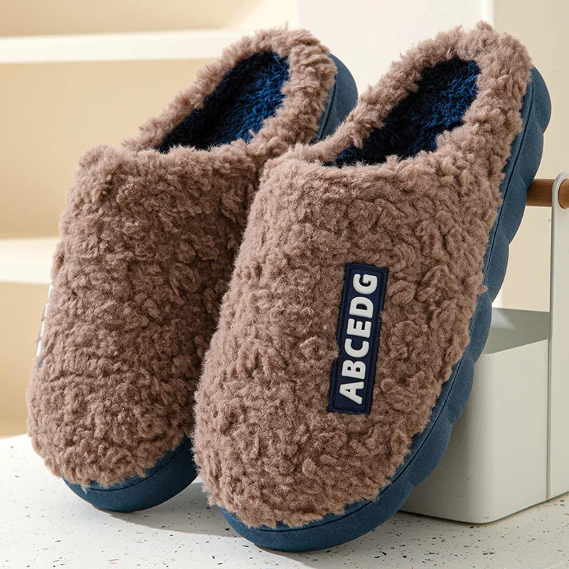 Unisex Thick Sole Plush Slippers | Warm Fluffy Indoor House Shoes