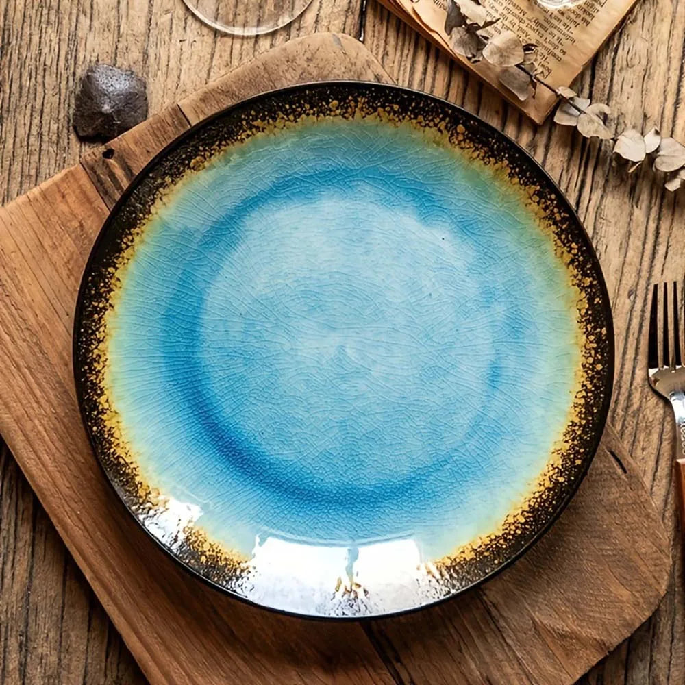 Japanese-Style Ice-Cracked Glaze Ceramic Plates | Elegant Dining