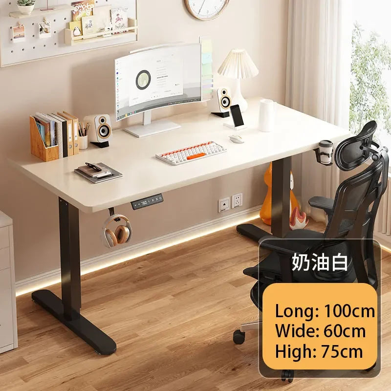 Electric Height Adjustable Solid Wood Computer Desk for Home & Office
