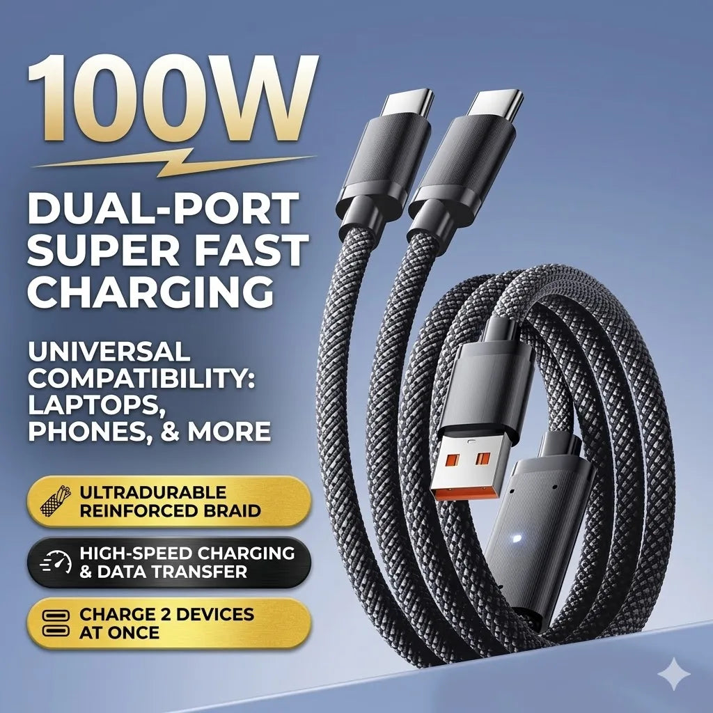 Dual-Port Type-C Cable | 100W Fast Charging for All Devices