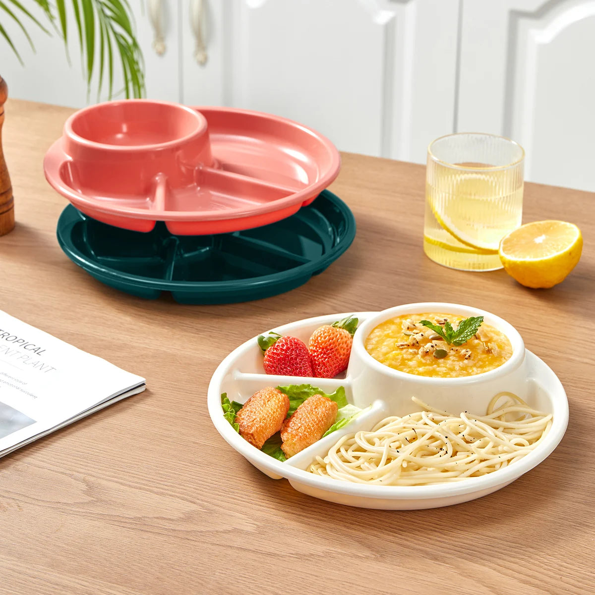 Round Divided Salad Plates | Reusable Dinner Dishes for Kids