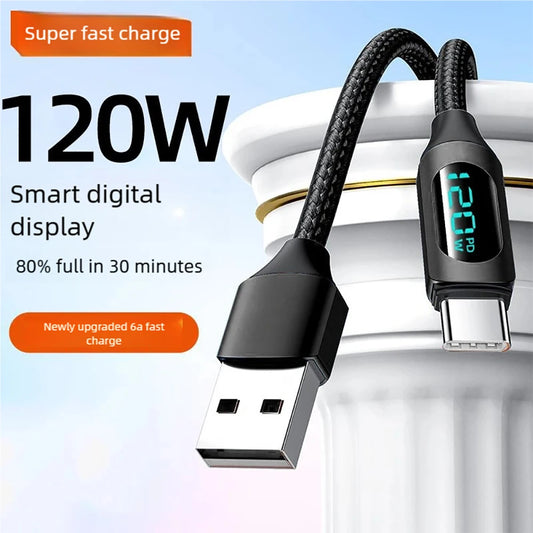 120W USB C Fast Charging Cable with LED Display | Durable Nylon Cord