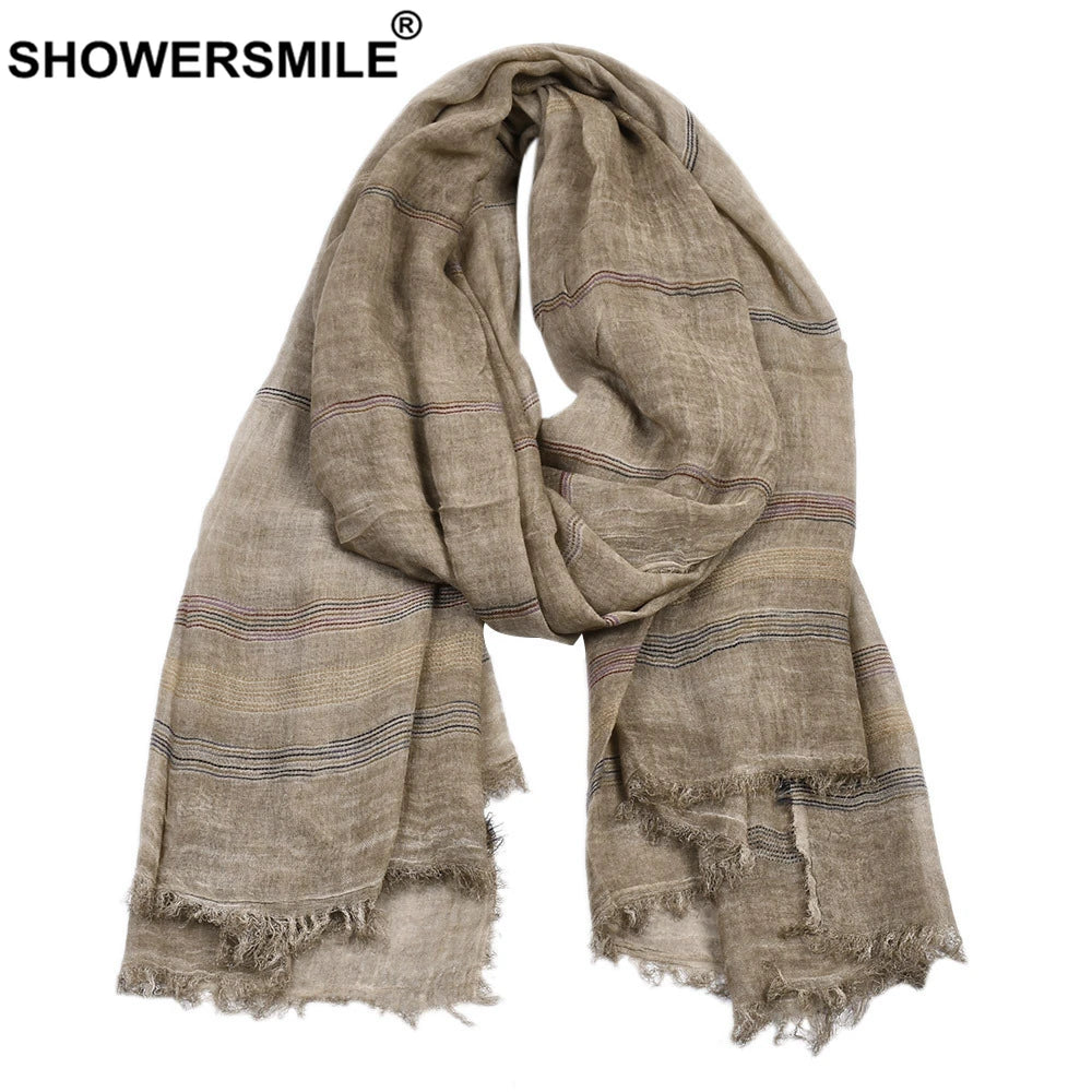 Men's Green Cotton Linen Scarf | Warm Autumn Winter Accessory