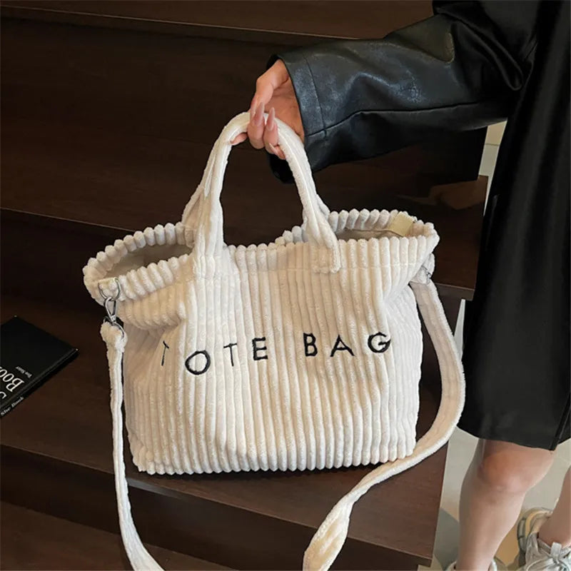 Bolso de mano de terciopelo a rayas de gran capacidad | Bolso tote elegante y versátil