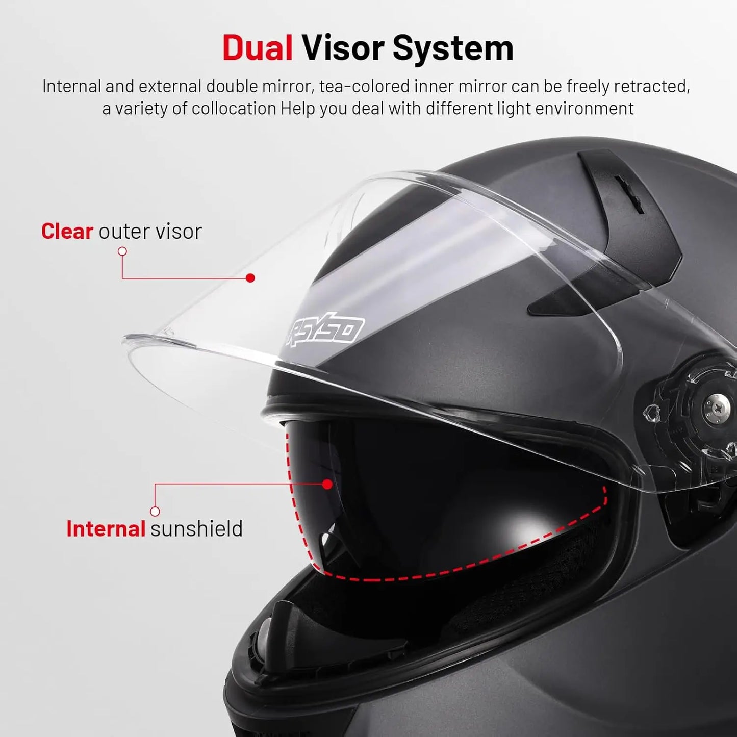 Dual Visor Full Face Motorcycle Helmet with LED Tail Light