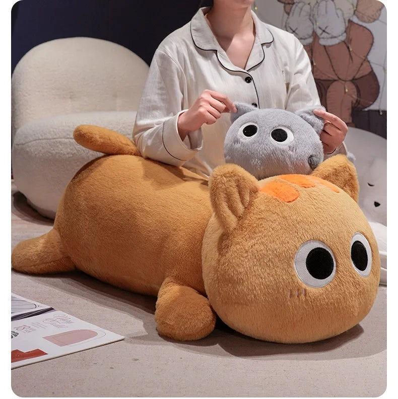 Big Long Lying Black Cat Plushie | Cozy Cushion Pillow