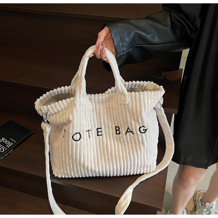 Bolso de mano de terciopelo a rayas de gran capacidad | Bolso tote elegante y versátil