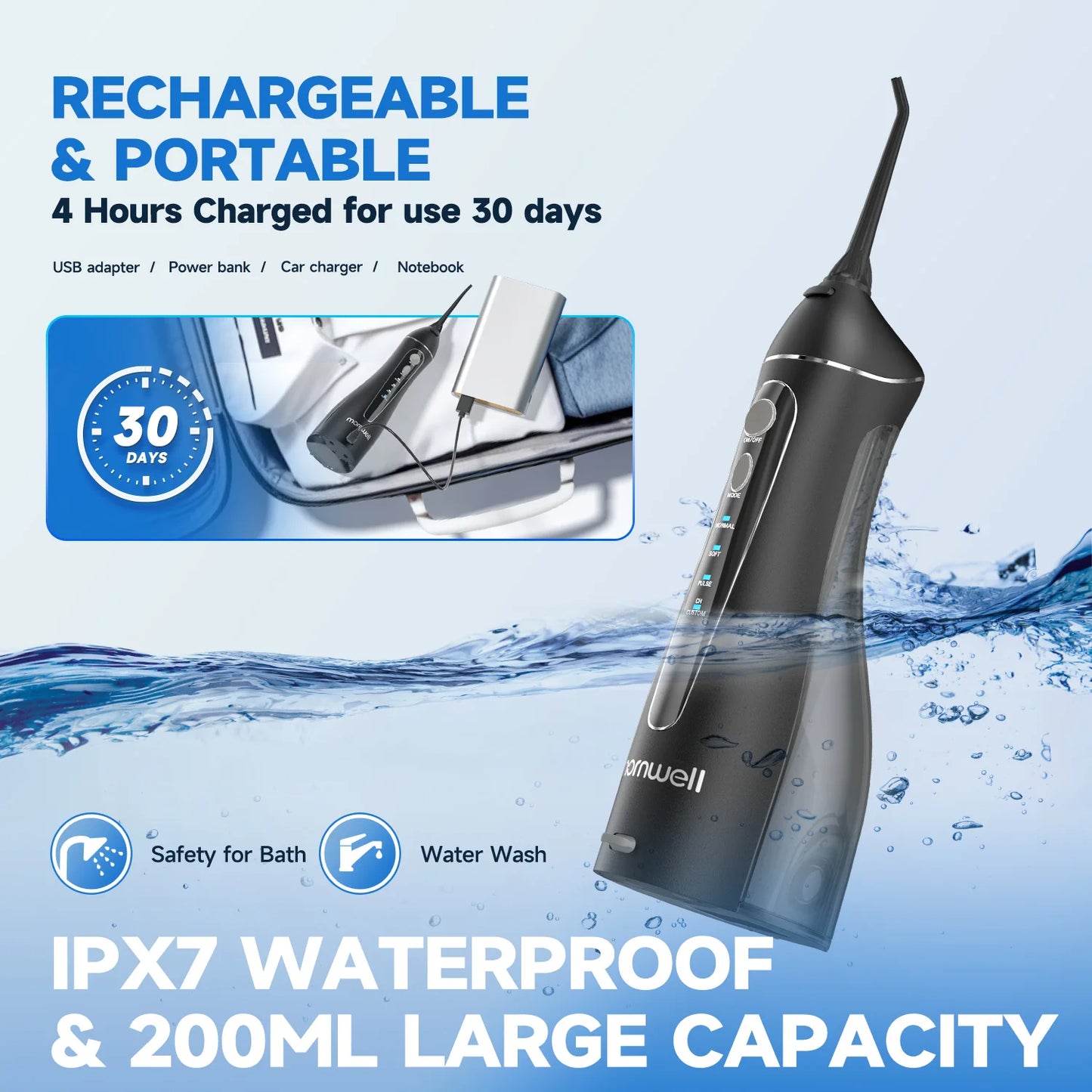 Portable Water Flosser | 4 Modes USB Rechargeable Dental Care
