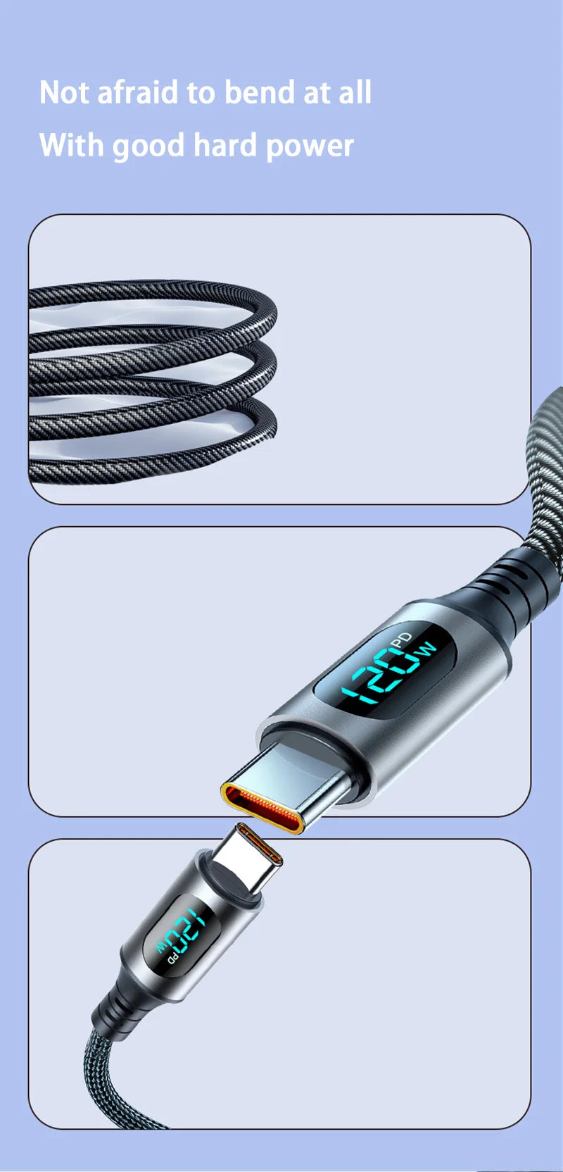 Cable A-C and C-C With Led Digital Display Cable Max 120W Super Fast Charge Cable For Xiaomi 17 Huawei Samsung iPhone Oneplus