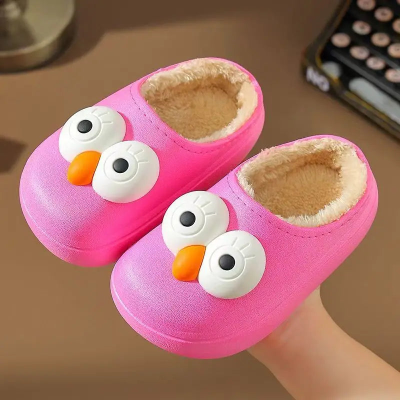 Kids 3D Big Eyes Animal Print Plush Slippers | Cozy Winter Shoes