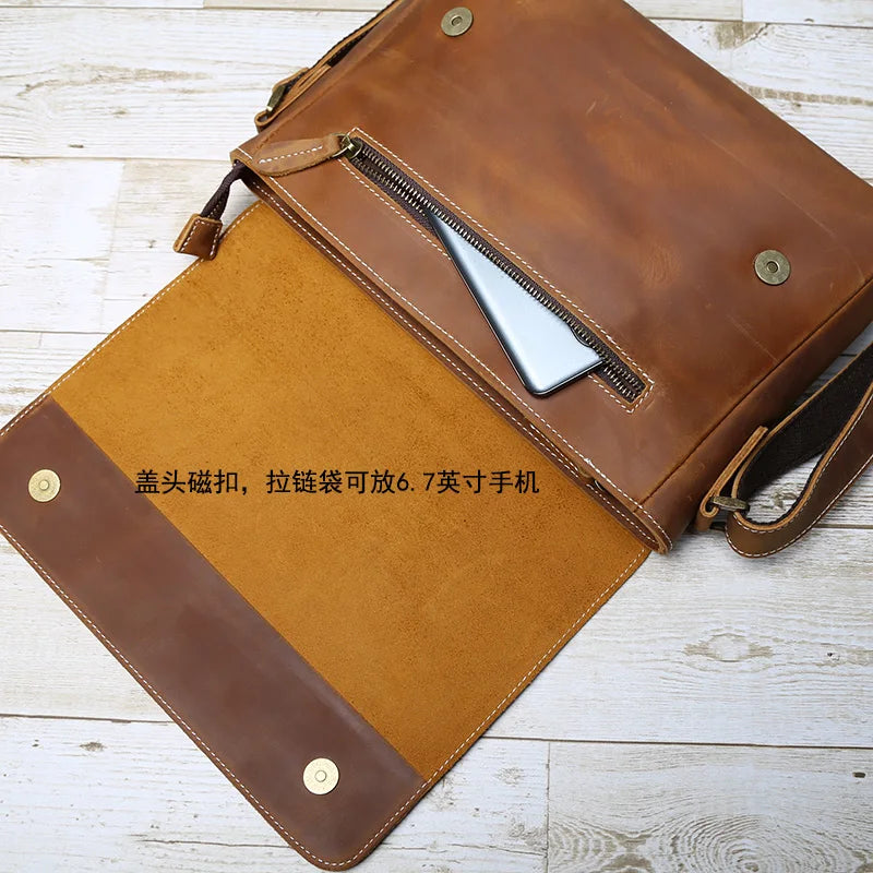 Retro Cowhide Men's Crossbody Bag | Handmade Leather Messenger