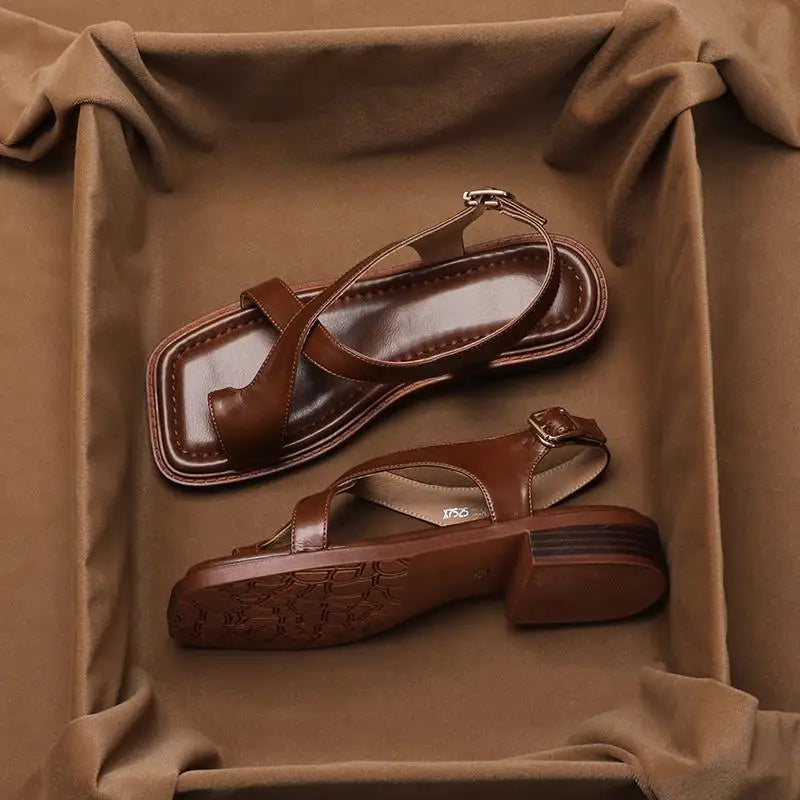 Women's Retro French Style Buckle Sandals | Comfort & Style