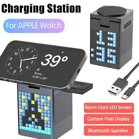 Cargador inalámbrico magnético 6 en 1 con altavoz Bluetooth y luz nocturna