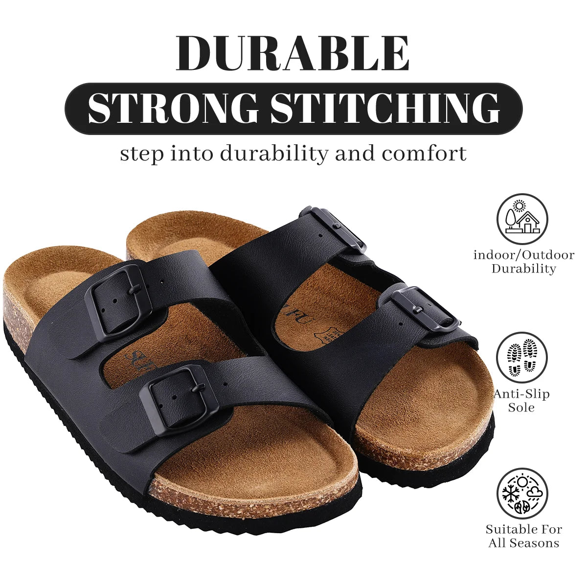 Stylish Leather Cork Flip-Flops for Women | Comfortable Summer Sandals