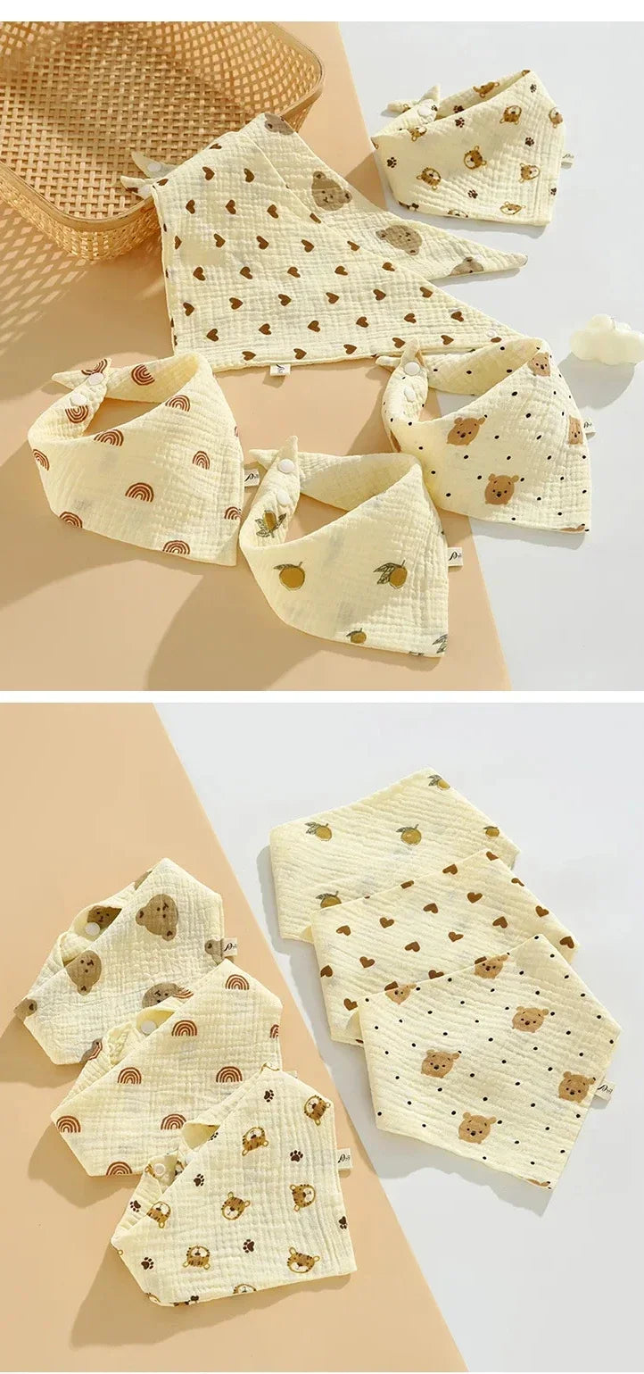 5pcs Soft Cotton Baby Muslin Bibs | Stylish & Durable Drool Cloths