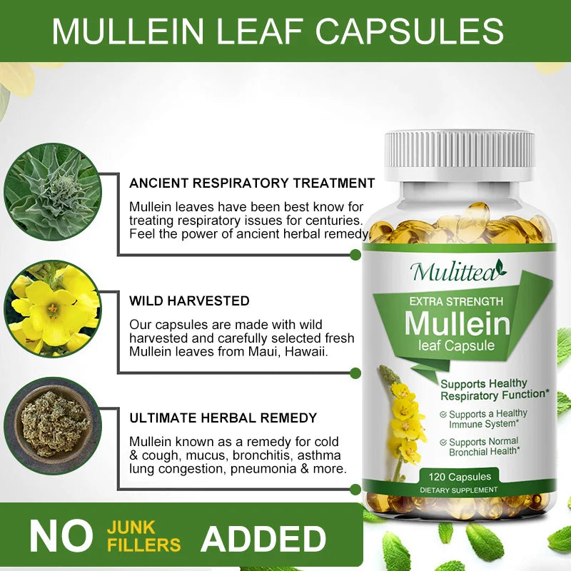 Natural Mullein Leaf Capsules | Herbal Supplement for Lung Health