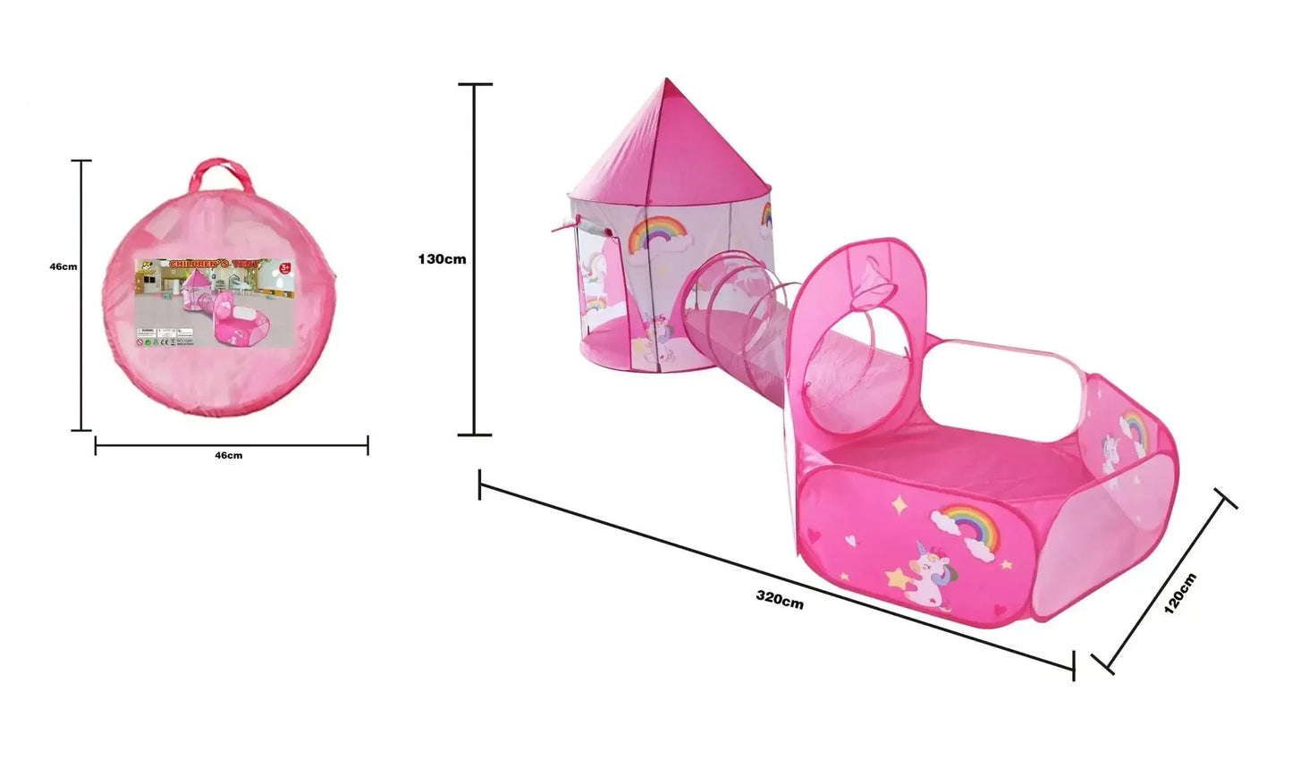 3 in 1 Kids Tent House with Tunnel & Ball Pool | Portable Play Toy