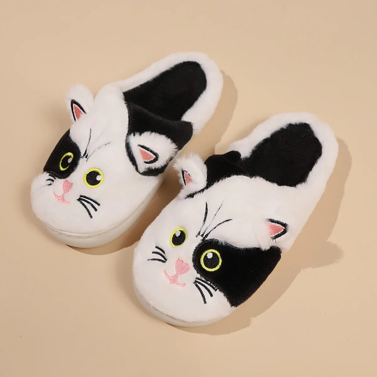 Kawaii Cat Plush Slippers for Women | Cozy Winter Home Shoes