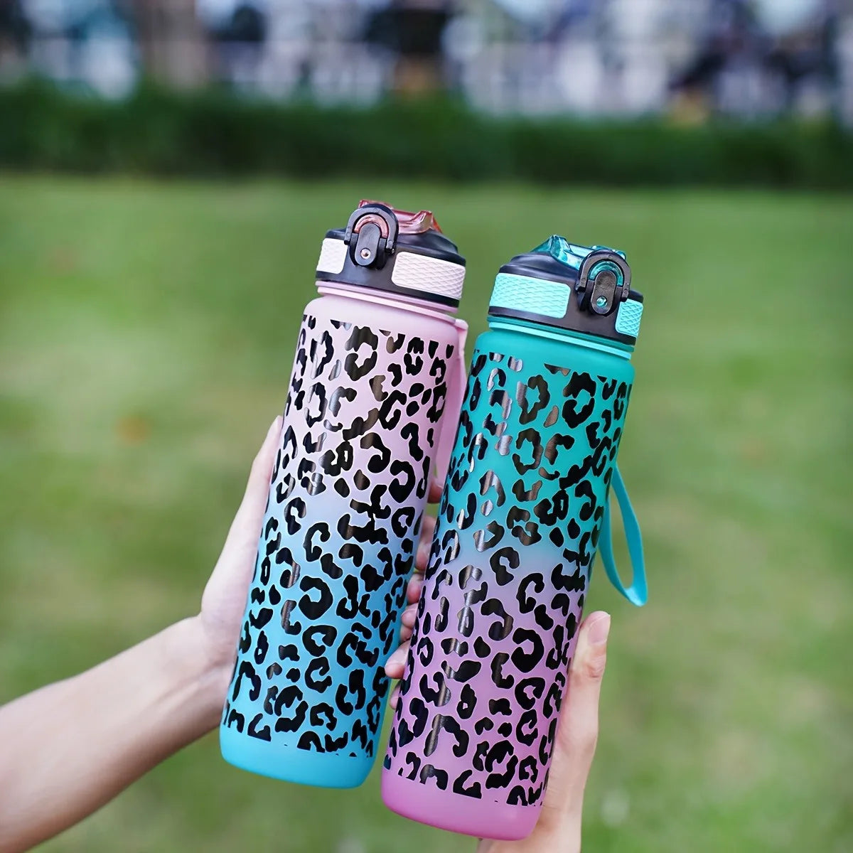 1 Liter Leopard Print Sports Water Bottle | Leak-Proof & Portable