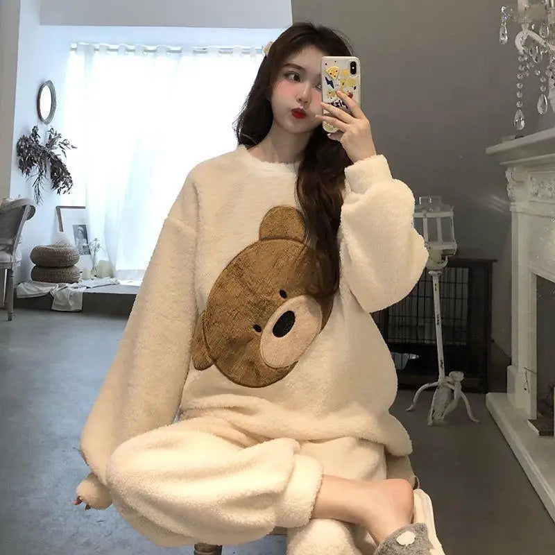 Women's Cozy Flannel Two Piece Winter Pajama Set | Cute Cartoon Design