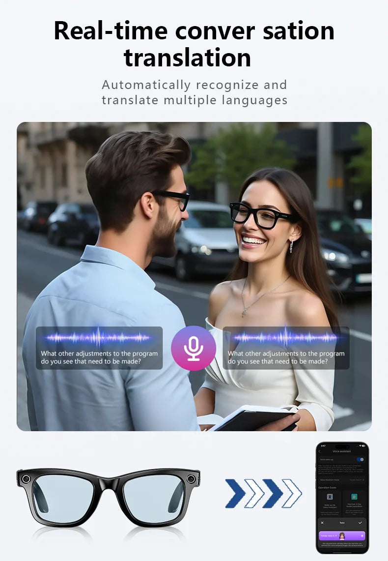 Multifunctional Smart AI Camera Glasses | 4K Recording & Translation