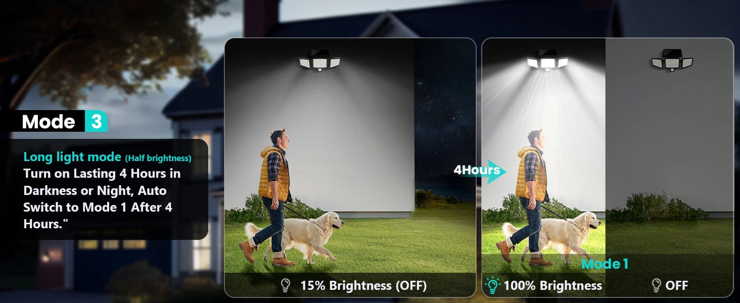 3-Head Solar Outdoor Light with Motion Sensor & Remote Control