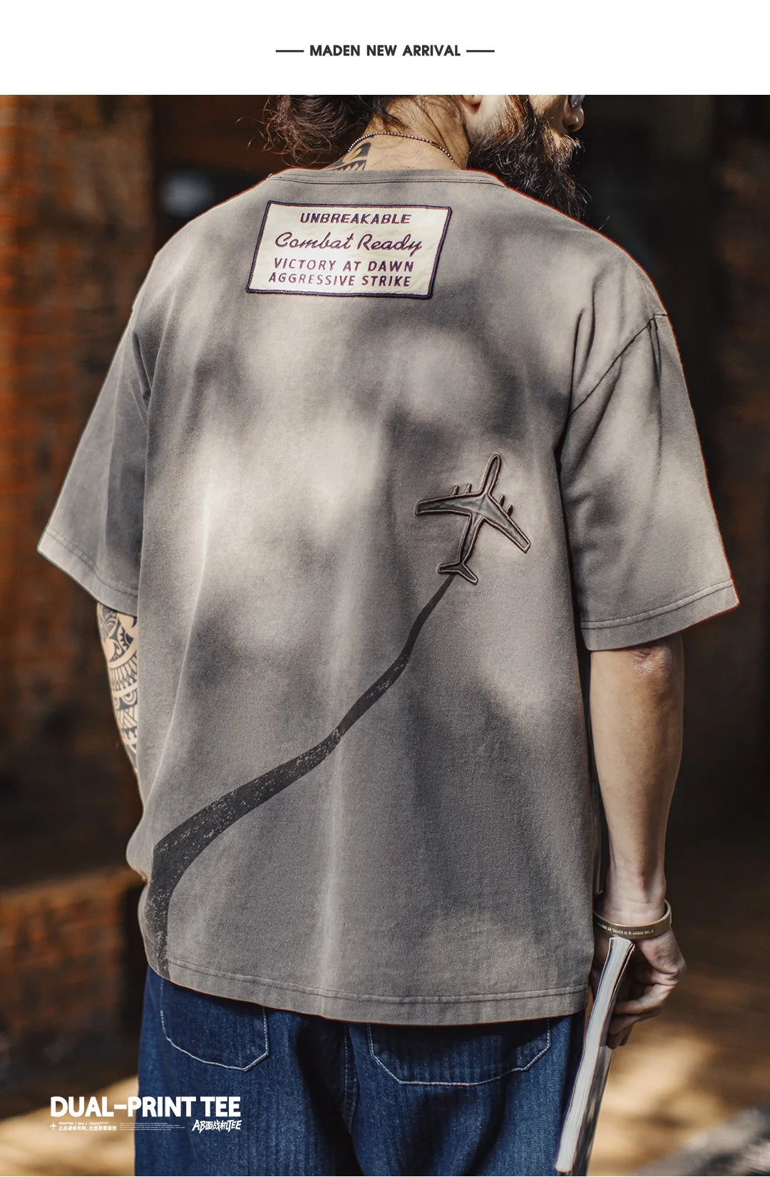 Men's Vintage Fighter Plane Print T-Shirt | Heavyweight Cotton Tee