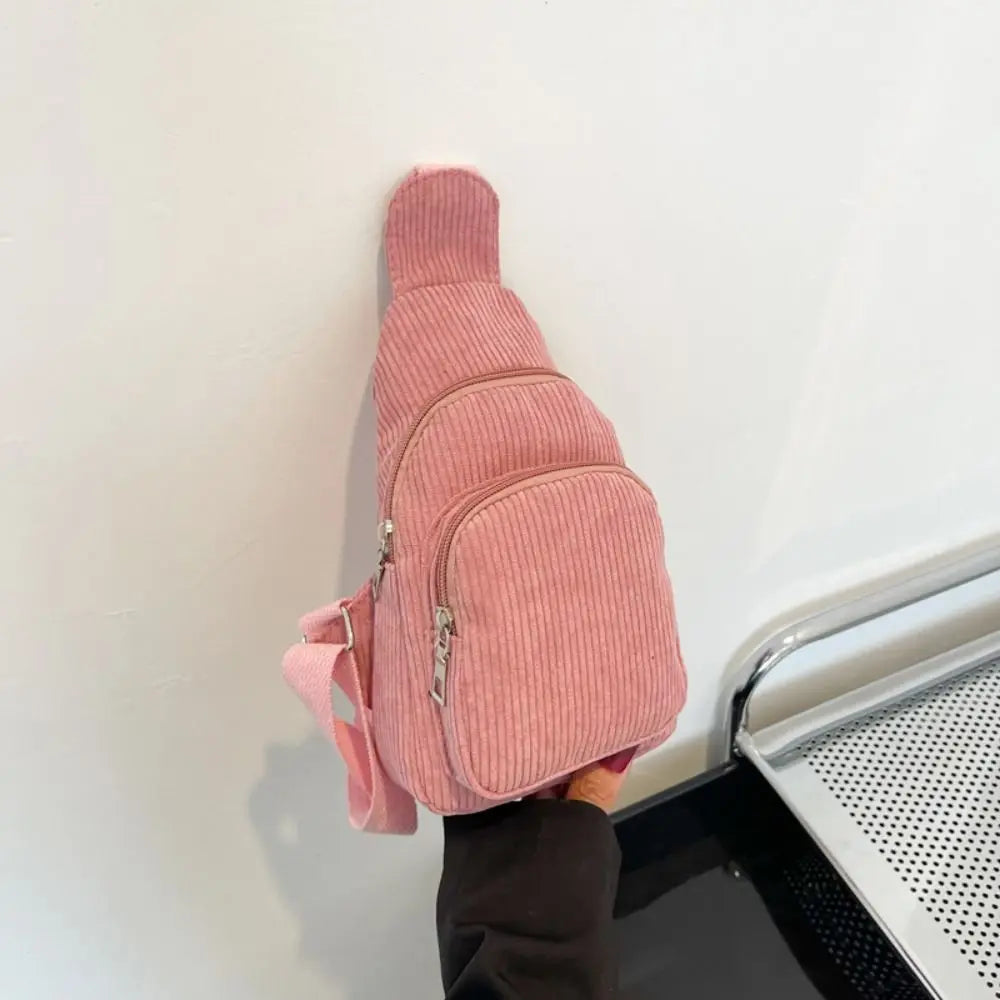 Solid Color Corduroy Chest Bag | Stylish Crossbody Schoolbag