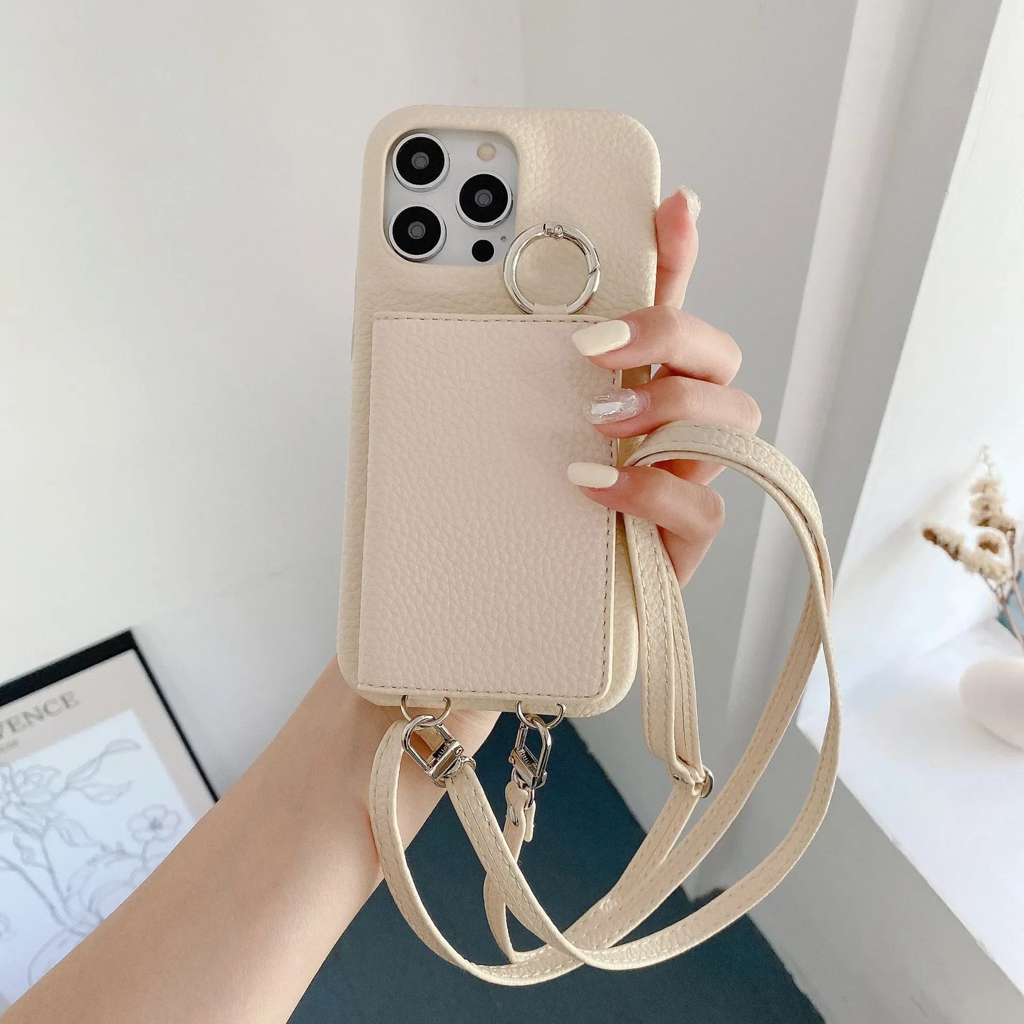 Elegant Ring Holder Mirror Card Slot Case for iPhone