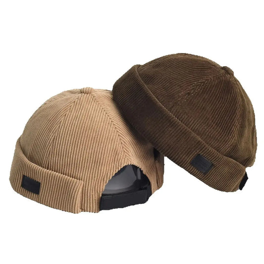 Retro Corduroy Brimless Docker Beanie — Adjustable Vintage Dome Cap, Solid Color Streetwear Hip Hop Hat for Men & Women